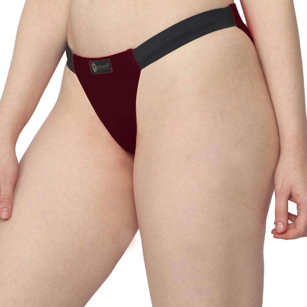 Intimantic Mid Rise Soft Cotton Tanga Panty Maroon Cotton